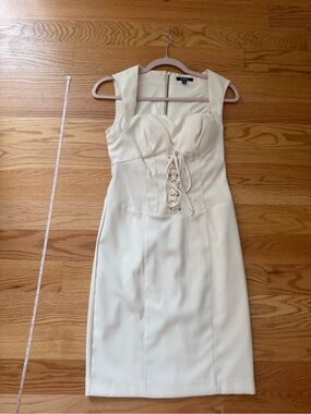 XOXO Ivory Lace-Up Midi Sheath Dress